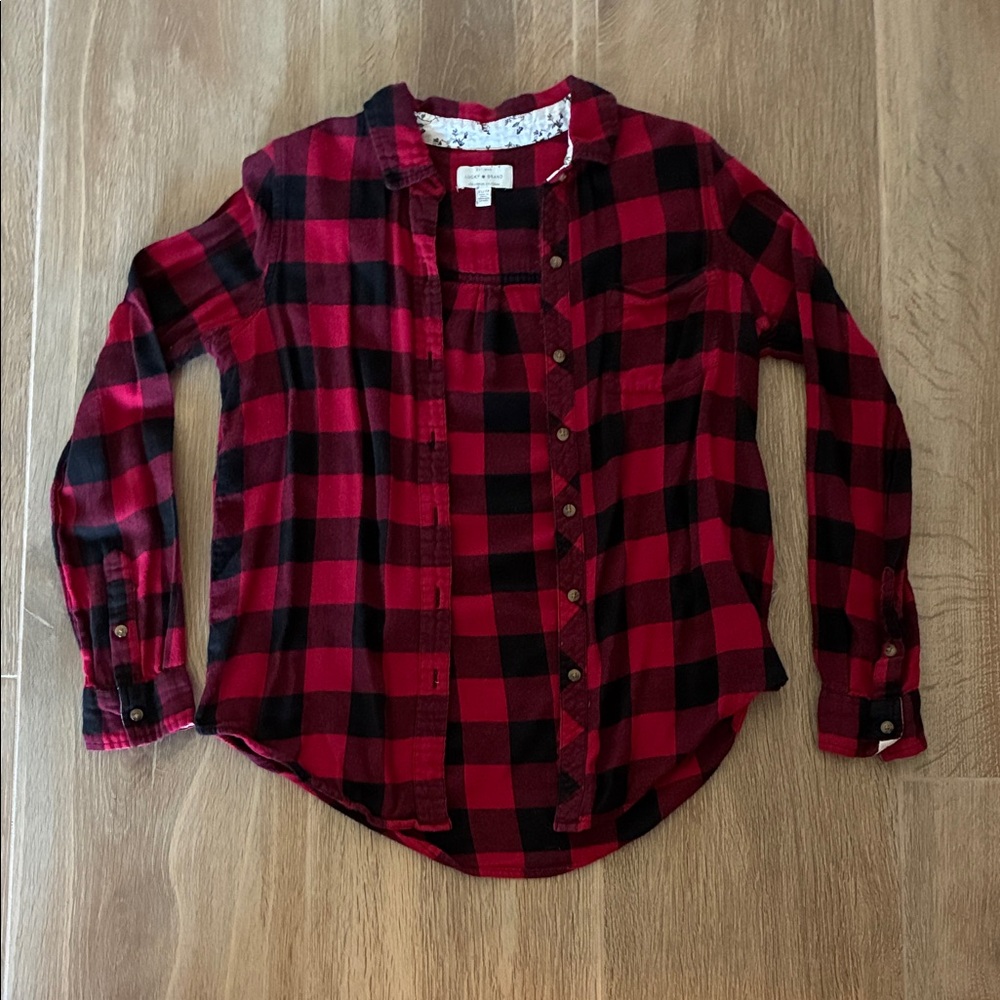 Lucky Brand Red and Black Checkered Shirt XS